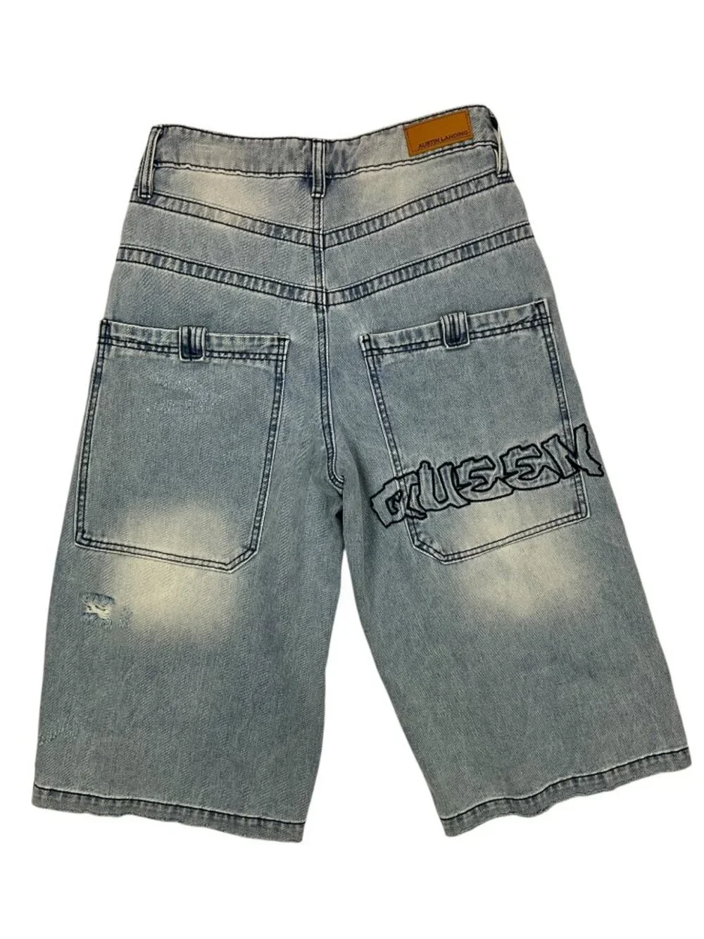 Austin Landing Queen Jorts Denim Shorts 3 Blue Embroidered Tribal Skater